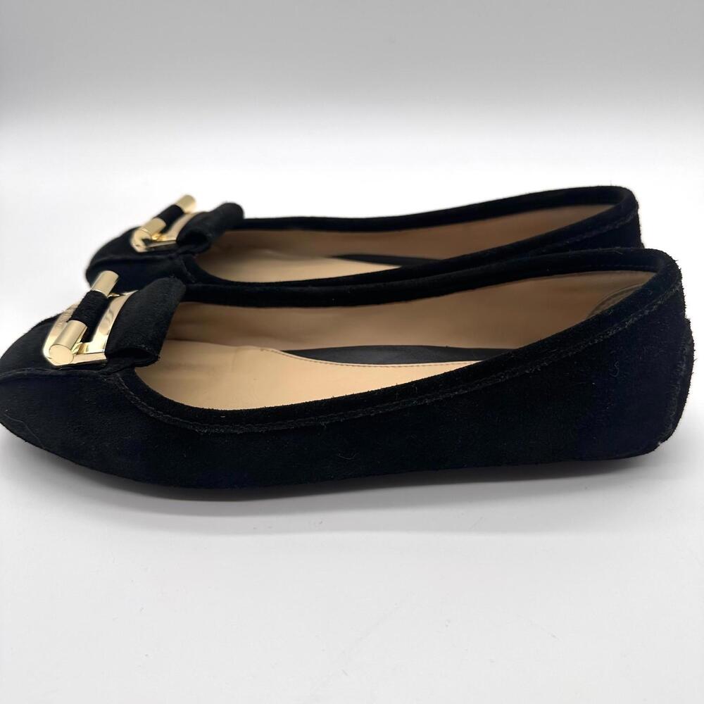 Michael Kors Gloria Black Suede Gold Accent Ballet Flat Moccasin Shoes 6.5 - Picture 5 of 9